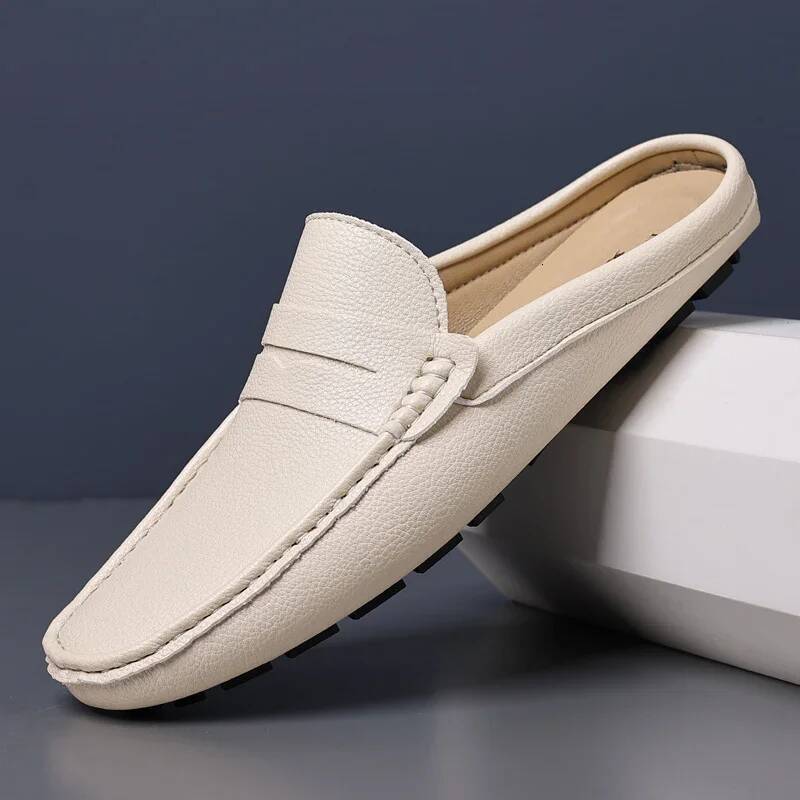 Ddmyoutdoor Summer Slip On Soft Leather Slippers High Quality Flats Male Walking Casual Loafers Half Shoes For Men Lazy Shoe Outdoor Shoes