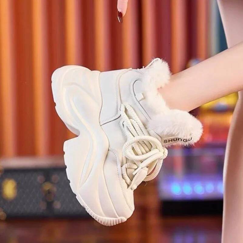 Ddmyoutdoor Winter Women S Warm Increase Height Prevent Slipping Outdoor Snow Boots Comfortable Plush New High Top Lace Up Sneakers Outdoor Shoes
