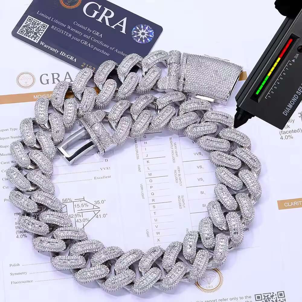 925 Silver Moissanite Necklace 29mm Cuban Chain Versatile Hip Hop Jewelry for Men Trendy Brand