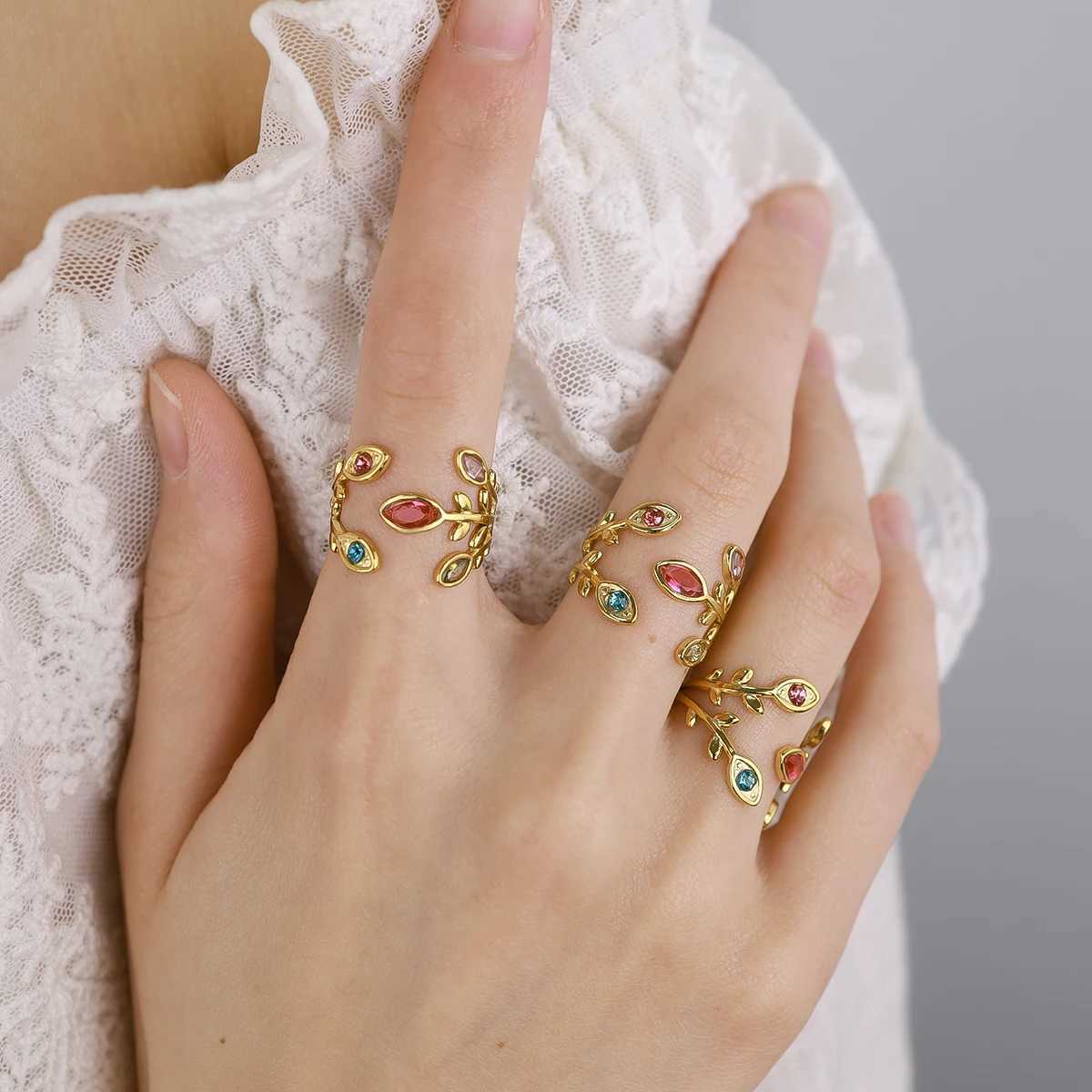 WILD FREE Exquisite Luxury Crystal Stainless Steel Rings for Women 18K Gold Plated Chic Vintage Trendy Waterproof Jewelry W250606