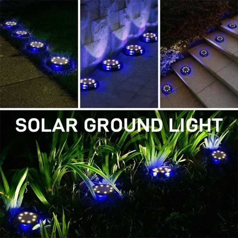 12LED Solar Power Disk Light Outdoor Garden Solar Underground Light Deck Light Spotlight Buried Solar LED Lamp Garden DecorXJ250606