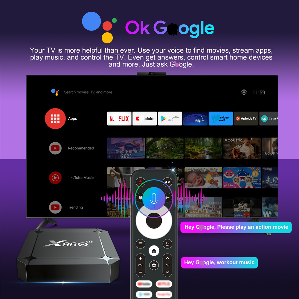X96Q Rockchip RK3518 Android 14 TV BOX 4K USB3.0 4K WIFI6 2G+16G Smart Media Player 100M LAN