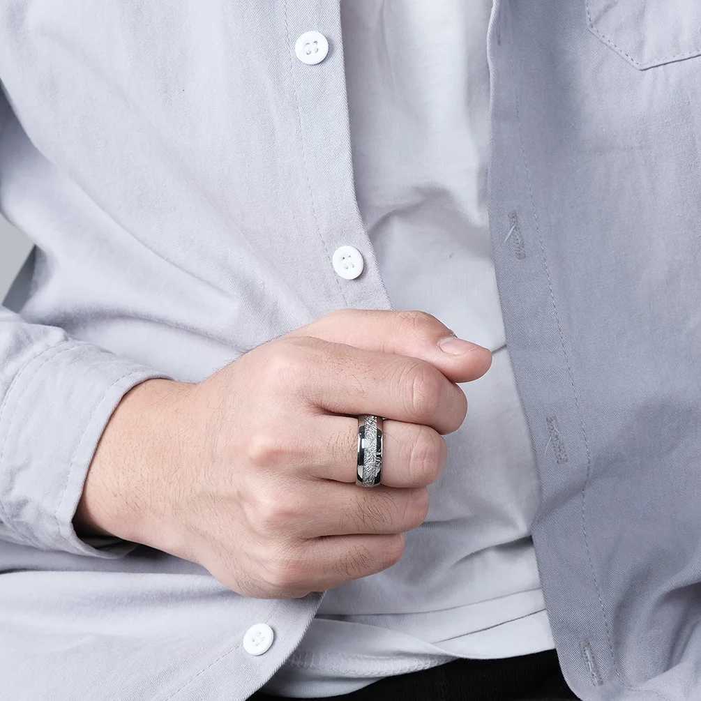 4/6/8mm Stainless Steel Wedding Ring Silver Color Polished Meteorite Ring For Men Women Couple Jewelry Proposal Commitment Ring XJ250606
