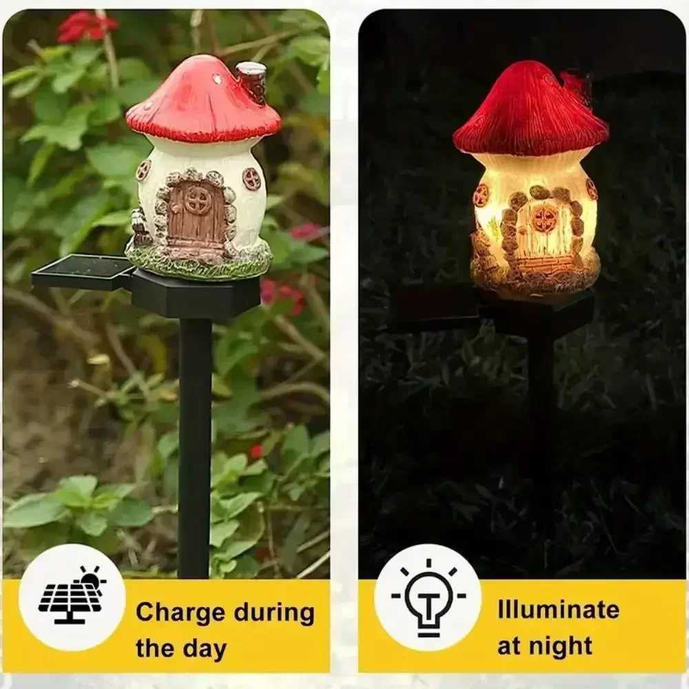 1pc Creative Solar Resin Mushroom House Light Waterproof Small House Led Floor Plug Light For Outdoor Garden Lawn DecorationXJ250606
