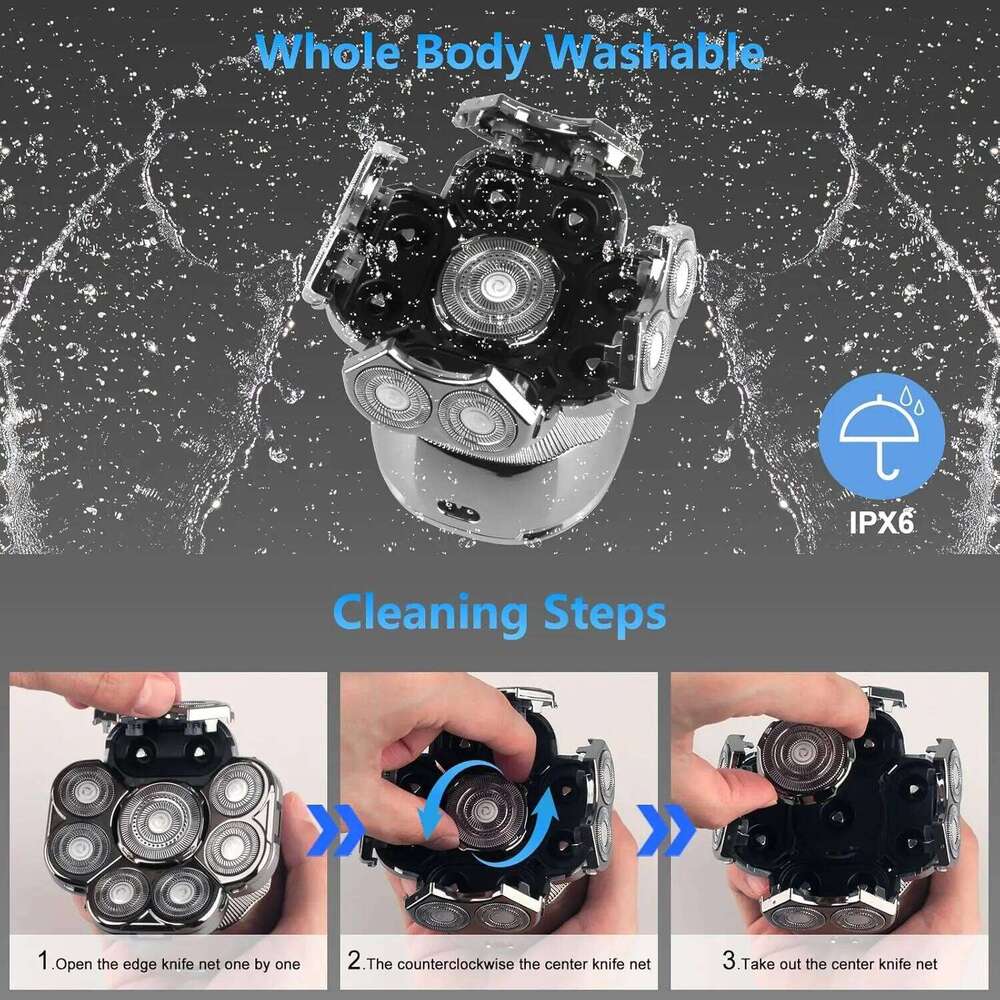 9D 6-In-1 Razor For Men Cordless Rechargeable & Waterproof Bald Head Shavers Electric Shaver