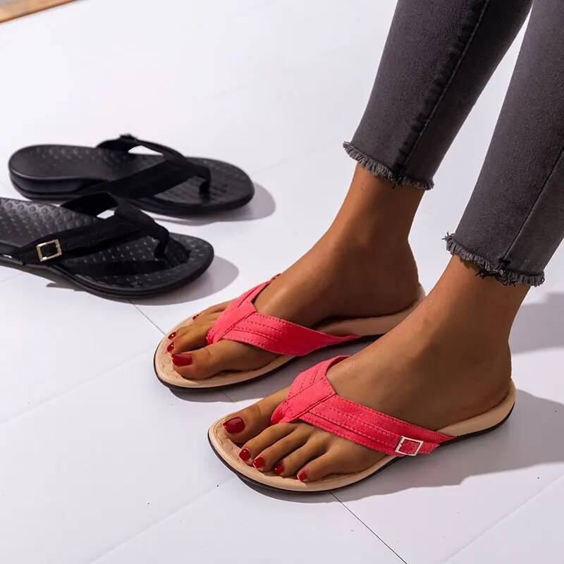 Ddmyoutdoor Summer Women Slipper Fashion Beach Socofy Non Slip Casual Flat Slides Ladies Sandals Outdoor Orthopedic Slippers Outdoor Shoes