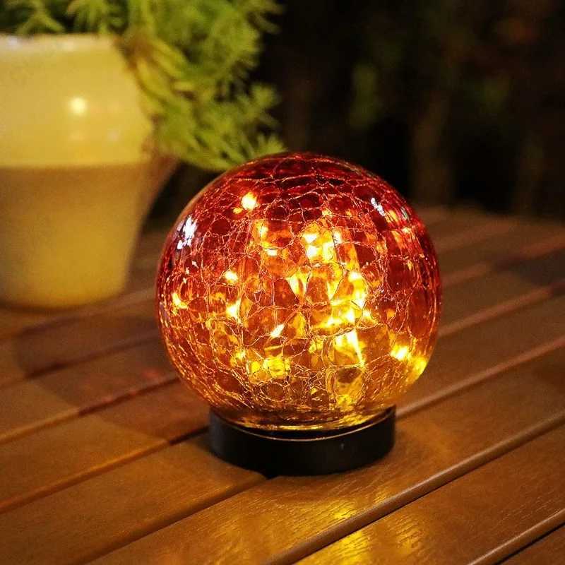 New LED Solar Gradient Red Crack Ball Light Outdoor Waterproof Courtyard Garden Lawn Decorative Atmosphere Lighting W250607