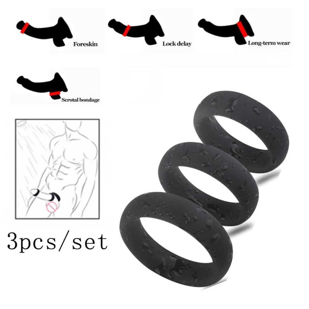 3 Pcs Silicone Cock Ring Penis Enhancement Erection Sex Toys For Men Delay Ejaculation Cockring Intimate Goods Sex Shop XJ250607