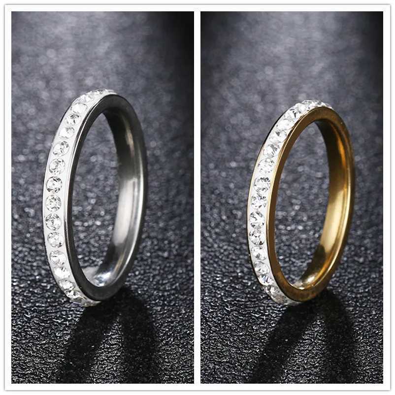 QianBei 3MM Stainless Steel Ring for Women One Row Rhinestone Christmas Ring W250606