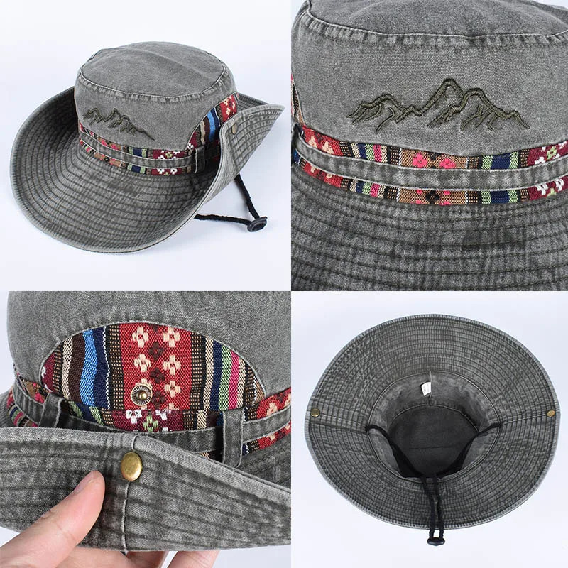 Summer Panama Bucket Hat Men Women 2025 Embroidered Bob Cap Outdoor Wide Brim Beach Sun Hat Vintage Fisherman Hats Visor Cap 250605