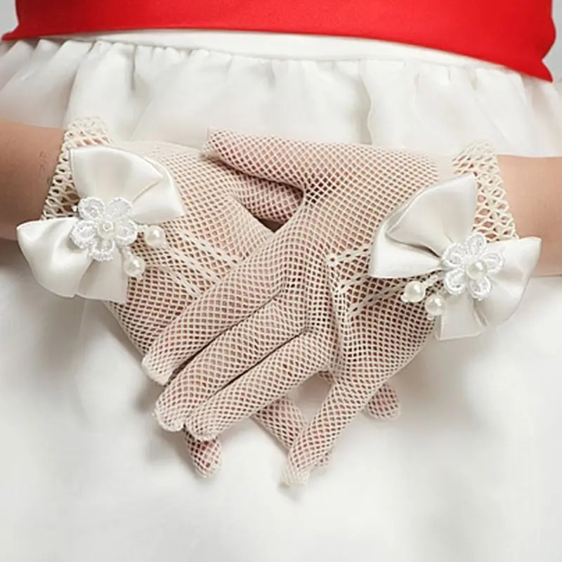 Fashion Princess Wedding Gloves for Girls Mesh Evening Childrens Holiday Accessories with a Birthday Bow Performance Gloves for 250603