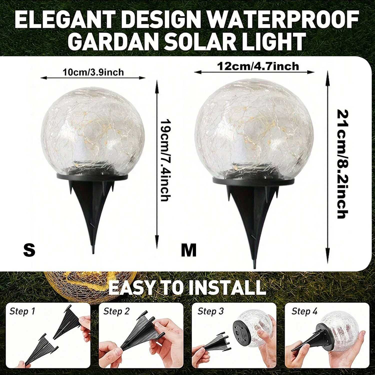 1pc Garden Solar Lights Cracked Glass Ball Waterproof Warm White LED For Outdoor Decor Decorations Pathway Patio Yard LawnXJ250606