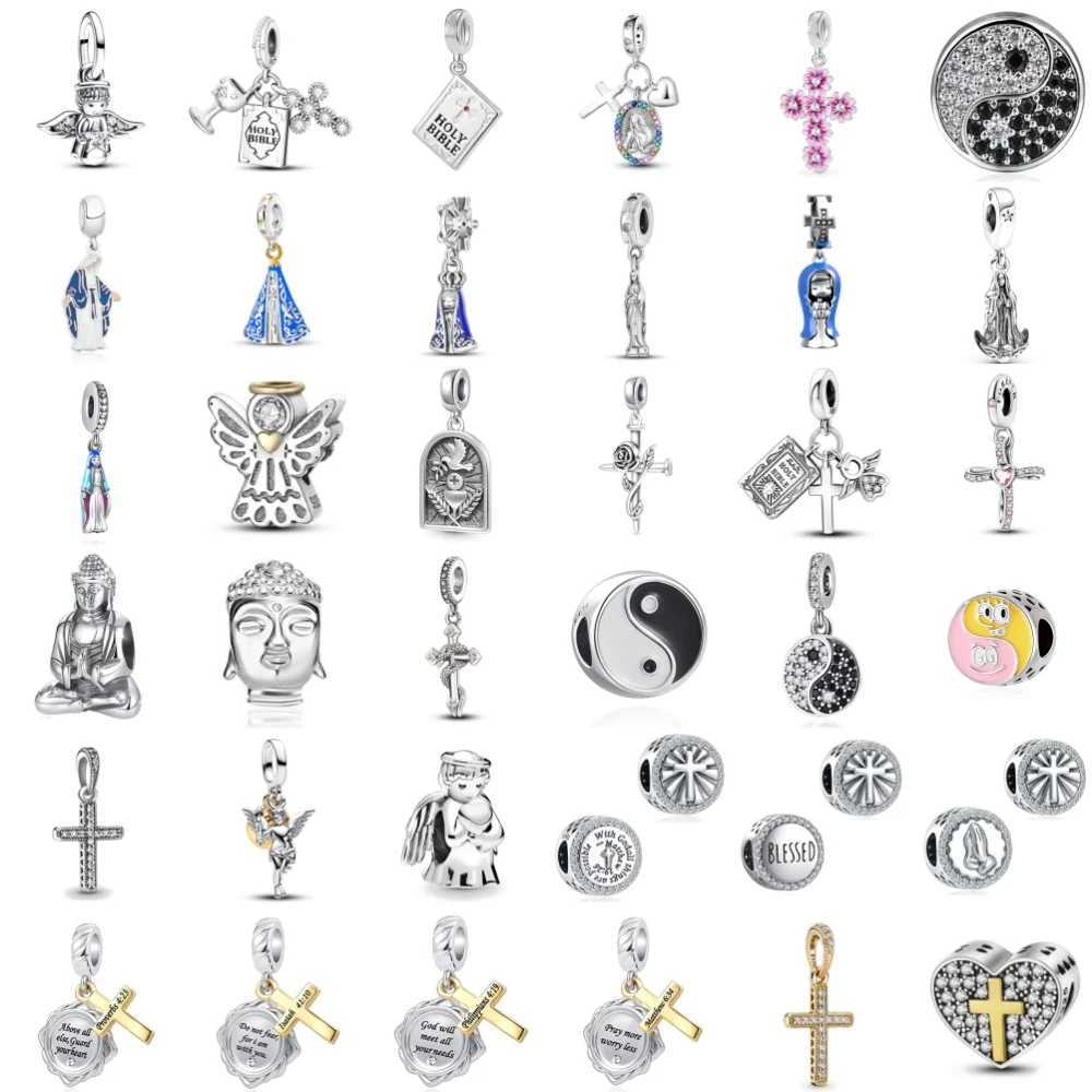 Fine religion series 925 Silver Chinese Tai Chi DIY Bead Cross Pendant Fit Original Bracelet Trinket Jewelry Figure Buddha Charm XJ250607