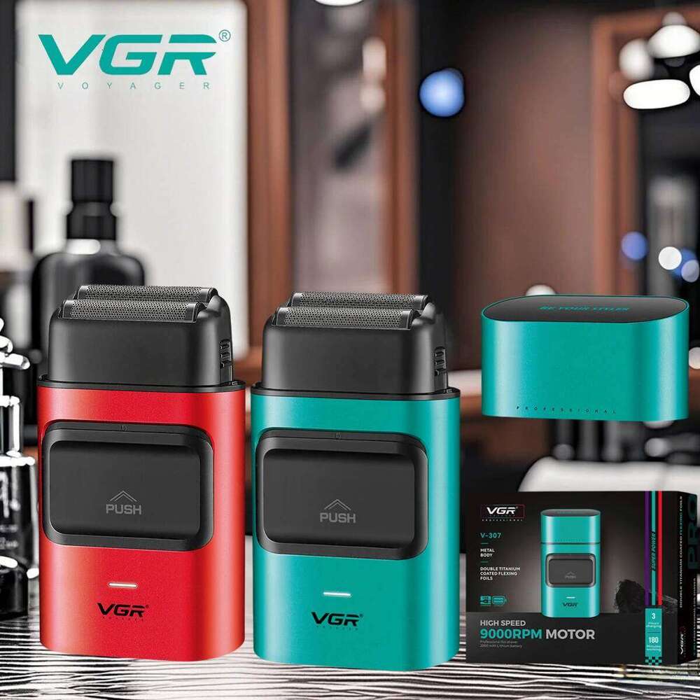 VGR Professional Beard Trimmer 9000 RPM Electric Razor Portable Shaving Hine Metal Shaver For Men V-307