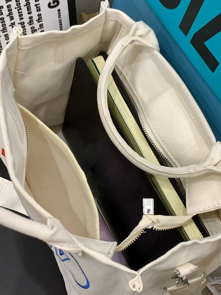 designer Student Class Bag for Women, Large Capacity Canvas Bag, College Style Versatile Letter Embroidery Shoulder Crossbody Tote Bag Trendy