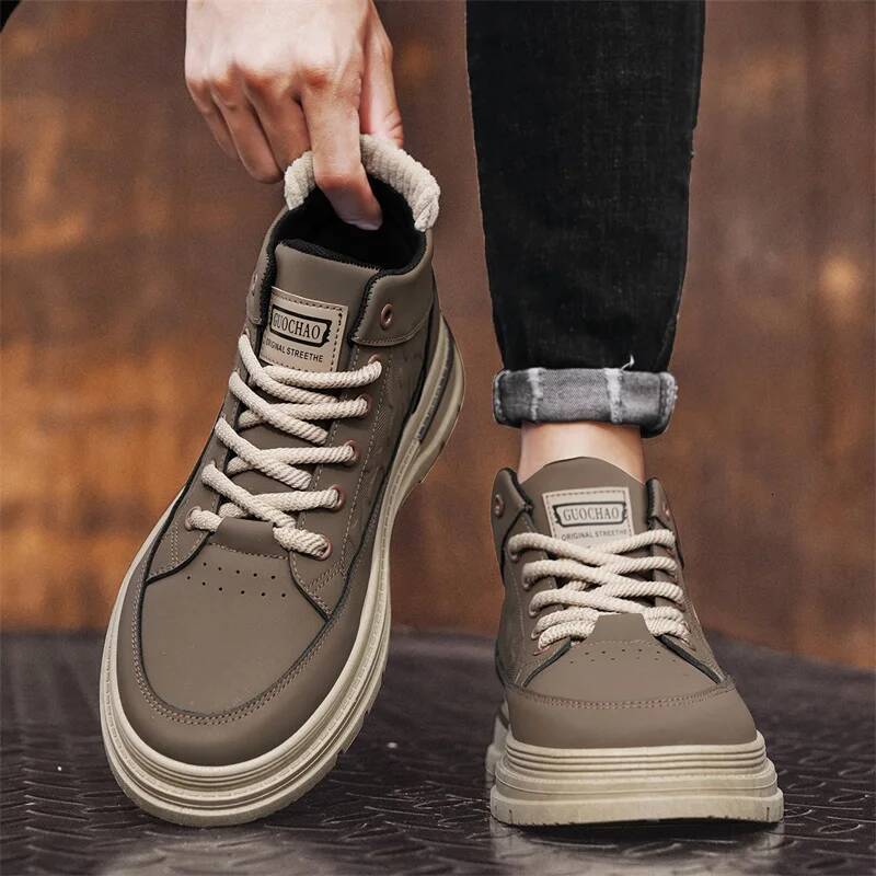 Ddmyoutdoor New British Retro Mid Black Versatile Men S Platform Anti Slip Casual Workwear Shoes Trendy Low Top Short Boots Outdoor Shoes