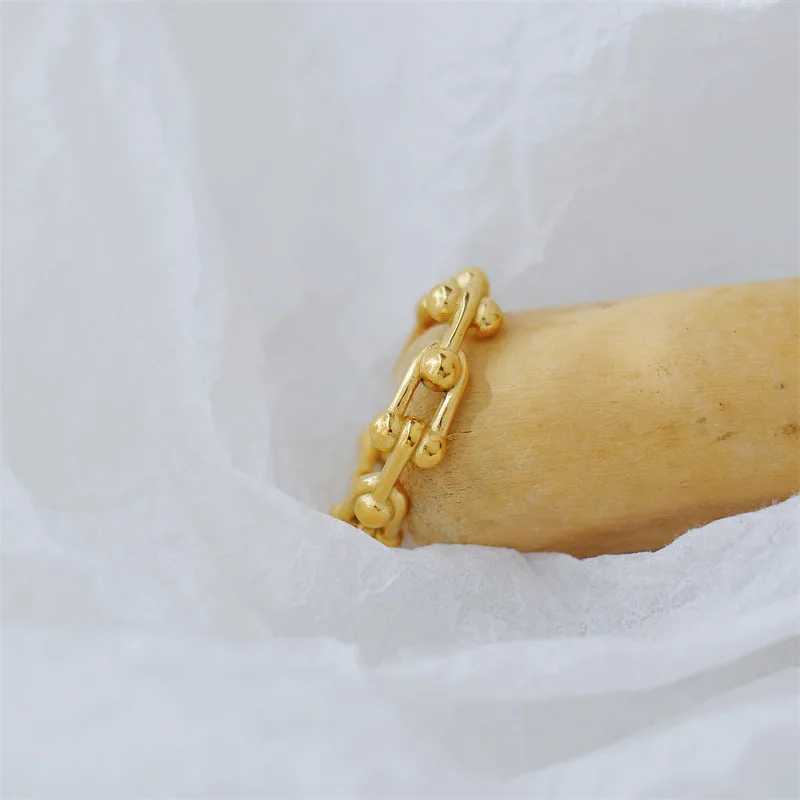 2024 Fashion Geometric 18K Gold Color U-shape Stitching Thick Chain Ring 316L Stainless Steel Woman Man Couple Ring Jewelry W250606