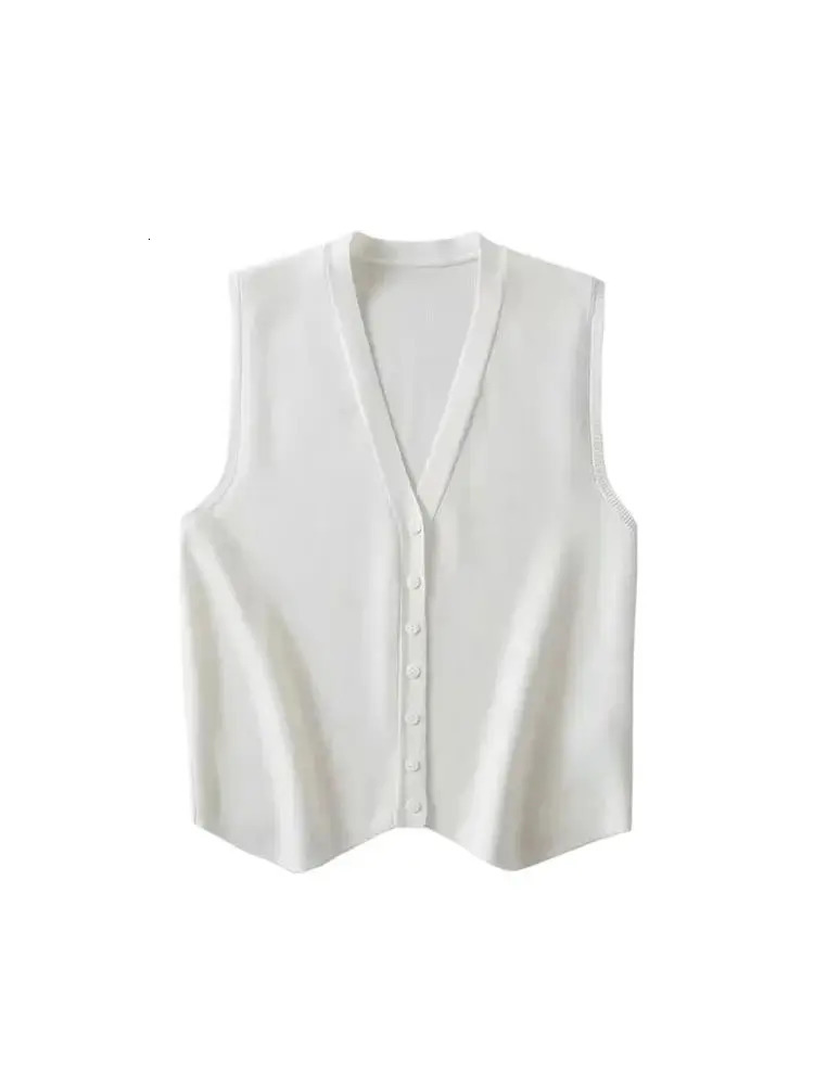 TRZA Women Fashion Front Button Striped Knit Vest Sweater Vintage V Neck Sleeveless Female Waistcoat Chic Tops 250530