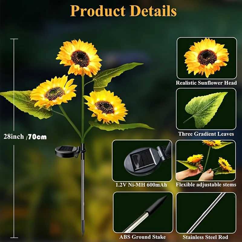 Solar Sunflower Lawn Light Outdoor Garden Decorative LED Lights Landscape Porch Summer Decoration Light Sensor Auto Brightness W250607