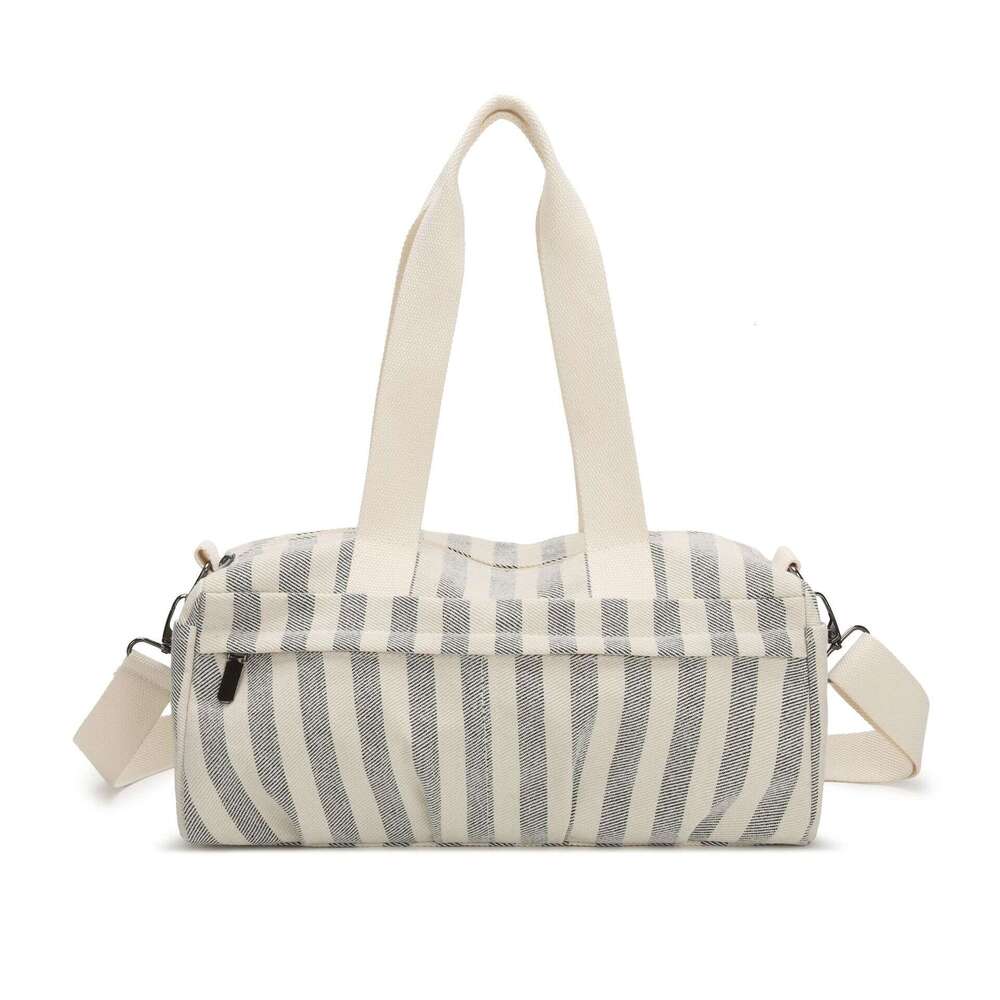 Commuting Large Capacity New Trendy Striped Canvas Fashionable Shoulder Crossbody Handheld Tote Bag for Women