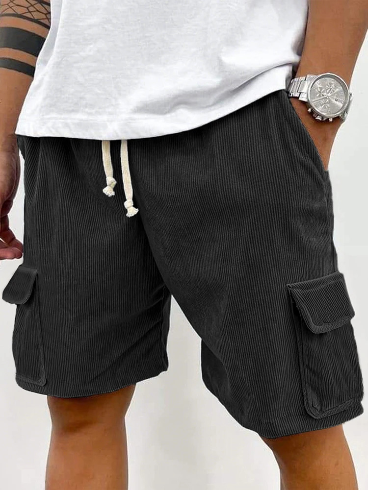 Fashion Multi Pockets Cargo Shorts Mens Vintage Patchwork Texture Ribbed Corduroy Shorts For Men 2025 Summer Casual Loose Shorts 250605