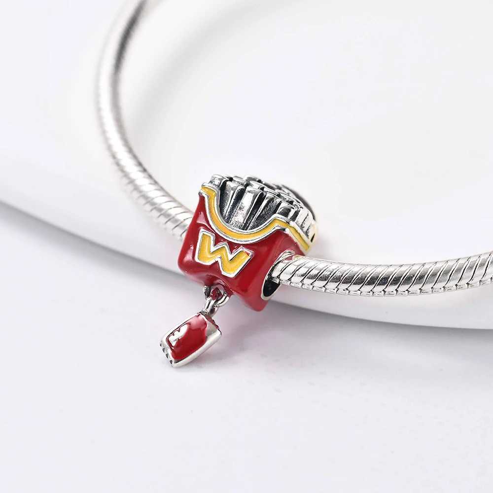 925 New Silver Plated Beverage Dert French Fries Pendant Charm Bead Fit Original Pendant Bracelet Women DIY Jewelry GiftXJ250607