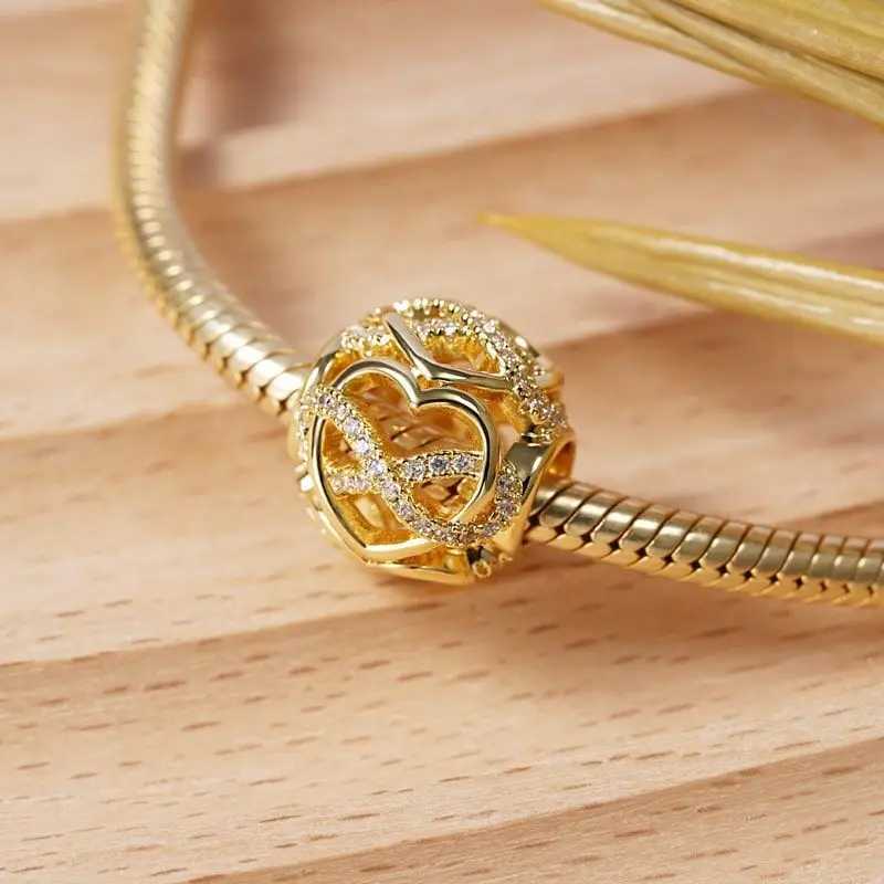 New 925 Gold Plated Champagne Cross Life Tree Chicken Lucky Pendant Charm Beads Fit Original Bracelets DIY Women Jewelry XJ250607