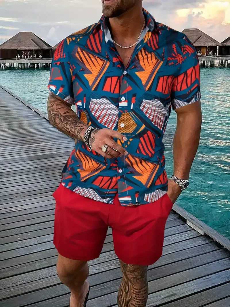 Men Shirt Sets 3D Printed Retro Floral Short Sleeve Casual Oversized Beach Shorts Summer Streetwear Hawaiian Suits Clothing W250609