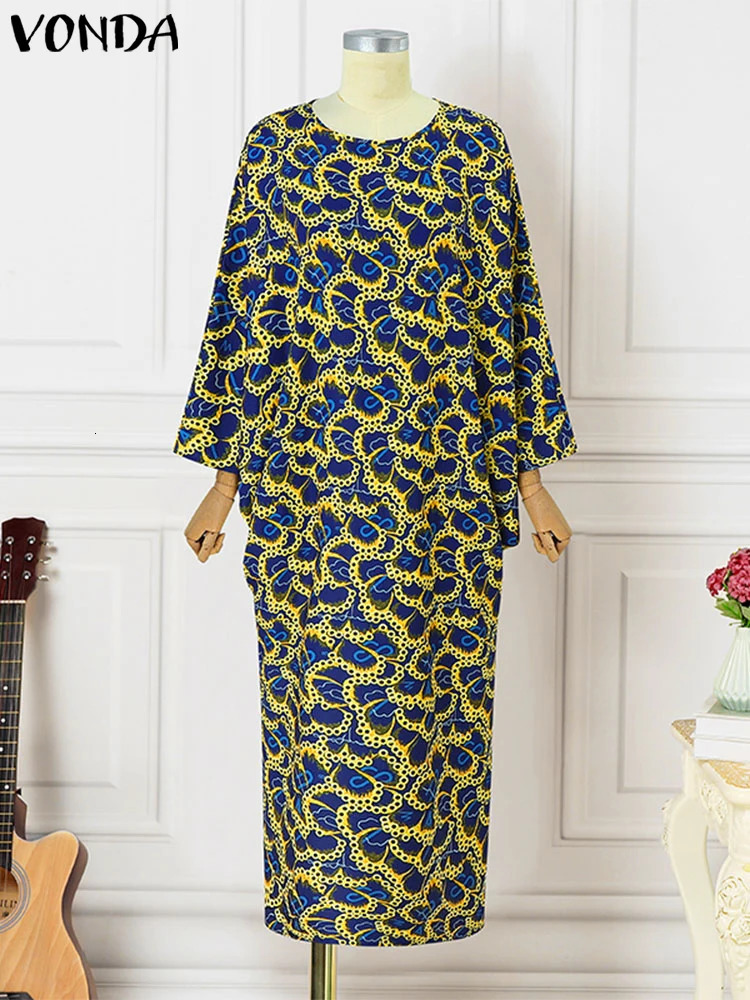 Plus Size 5XL VONDA Bohemian Printed Maxi Long Dress 2024 Women Vintage Flare Sleeve Vestidos Elegant Party Sundress Casual Robe y250526