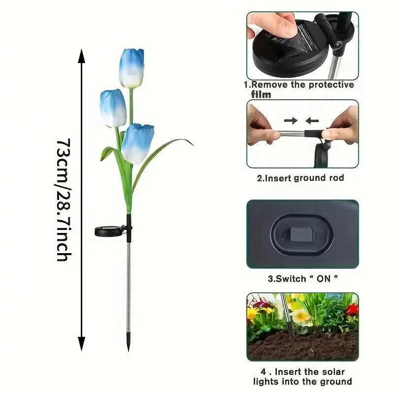 1PC Solar Three-Headed Tulips Garden Lights Outdoor Waterproof Decoration Lawn Lights Landscape Lighting For Garden Yard Pathway W250607