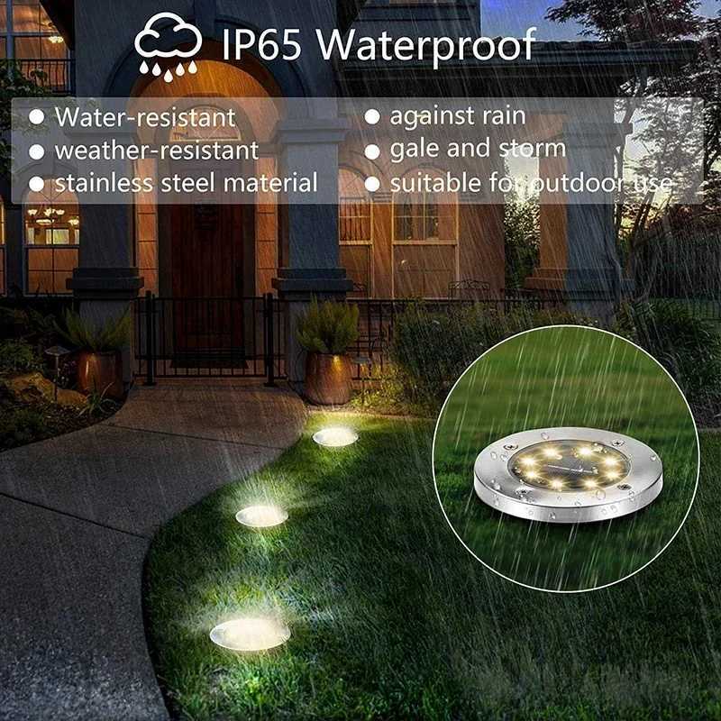 8LED Solar Power Disk Light Outdoor Garden Solar Underground Light Deck Light Spotlight Buried Solar LED Lamp Garden Decoration XJ250606