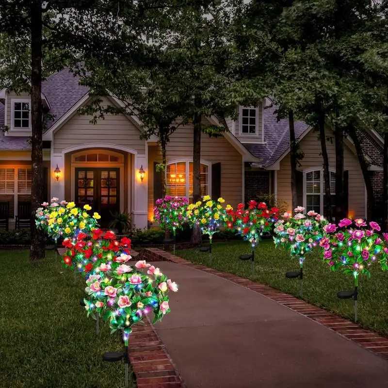 Garden LED Solar Azalea Flowers Garden Lamp Home Decorative Light Landscape Lamp Yard Lawn Path Holiday Wedding Lights W250607