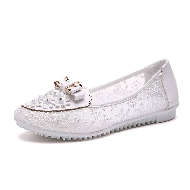 ddmyoutdoor Women S Leather Soft Sole Summer Single Shoes Slip On Shallow Mouth Sandals Elegant Office White Female Footwear Outdoor Outdoor Shoes