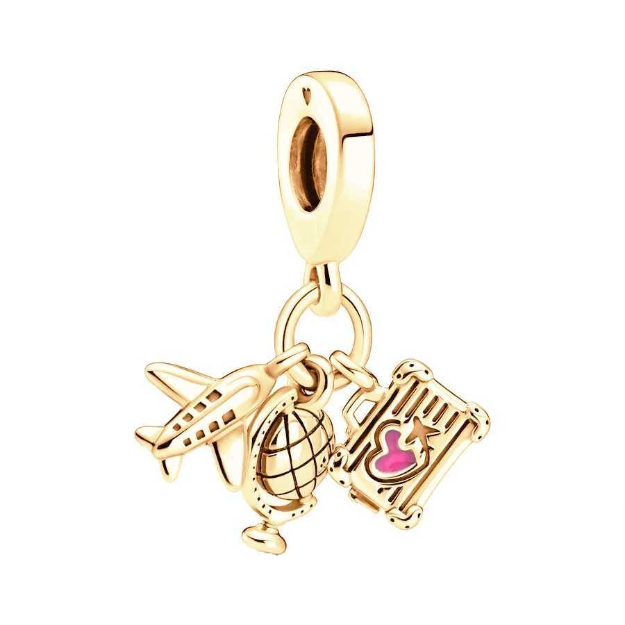 New Gold plated Sparkling Leveled Hearts Hot Air Balloon Dangle Charm Bead Fit Original Silver European 925 Bracelet Jewelry Gift XJ250607