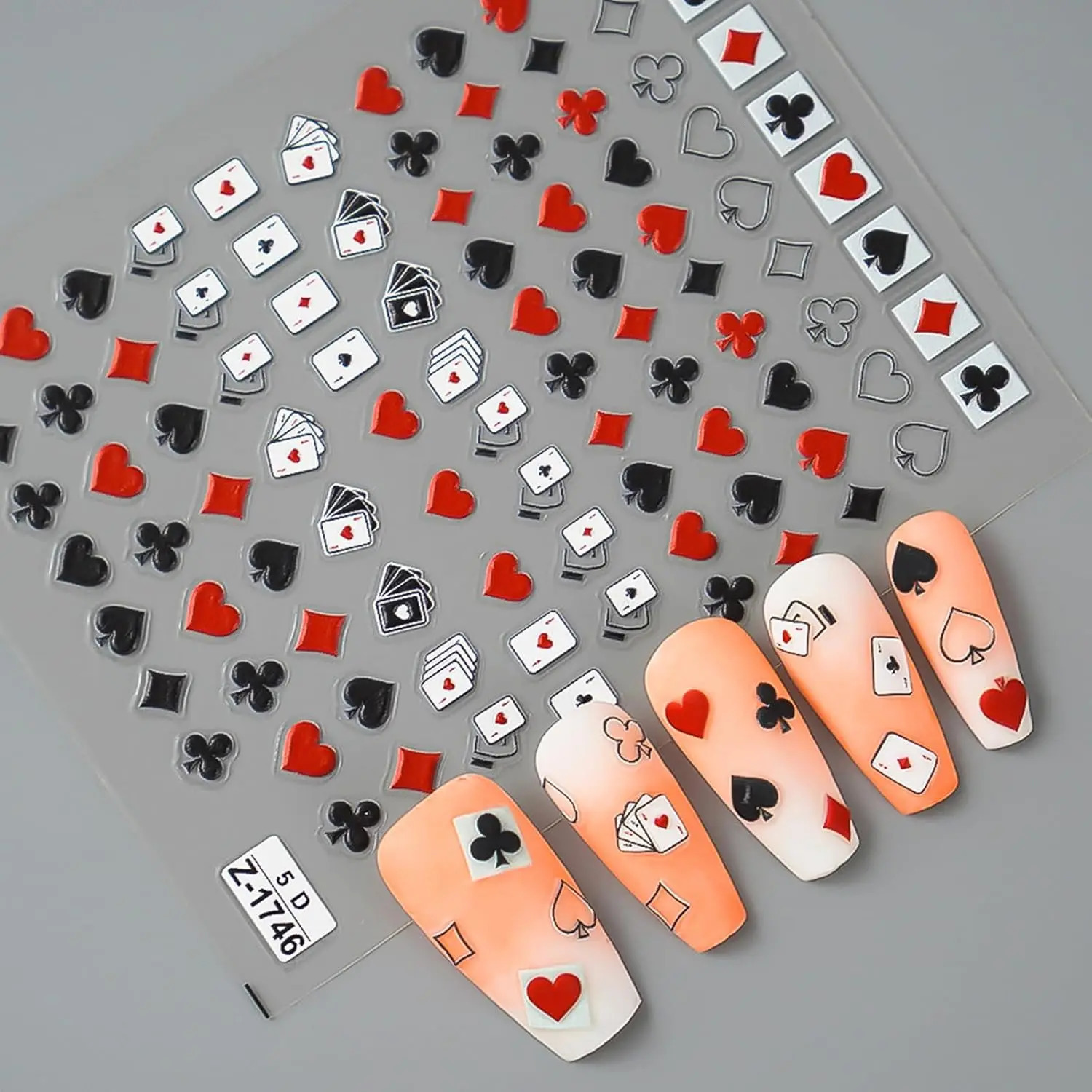 Poker Nail Art Stickers 5D Embossed Playing Card Decoration DIY for Manicure Suit n Decals SelfAdhesive Supply 250605