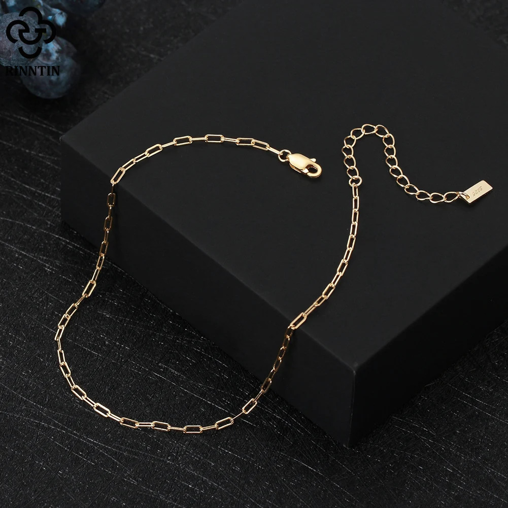 Rinntin Paperclip Chain Anklet for Women 925 Silver Summer 14K Gold Foot Chain Bracelet Fashion Ankle Straps Jewelry Gift SA22 250528