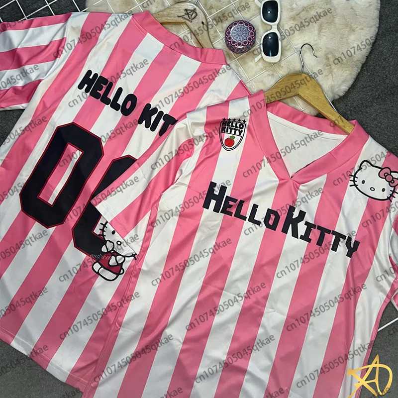 Sanrio 2025 Disney Cartoon Hello Kitty Short Sleeve T-shirt Men Women Summer Fashion Leisure Breathable Quick Drying Football Jersey w250607