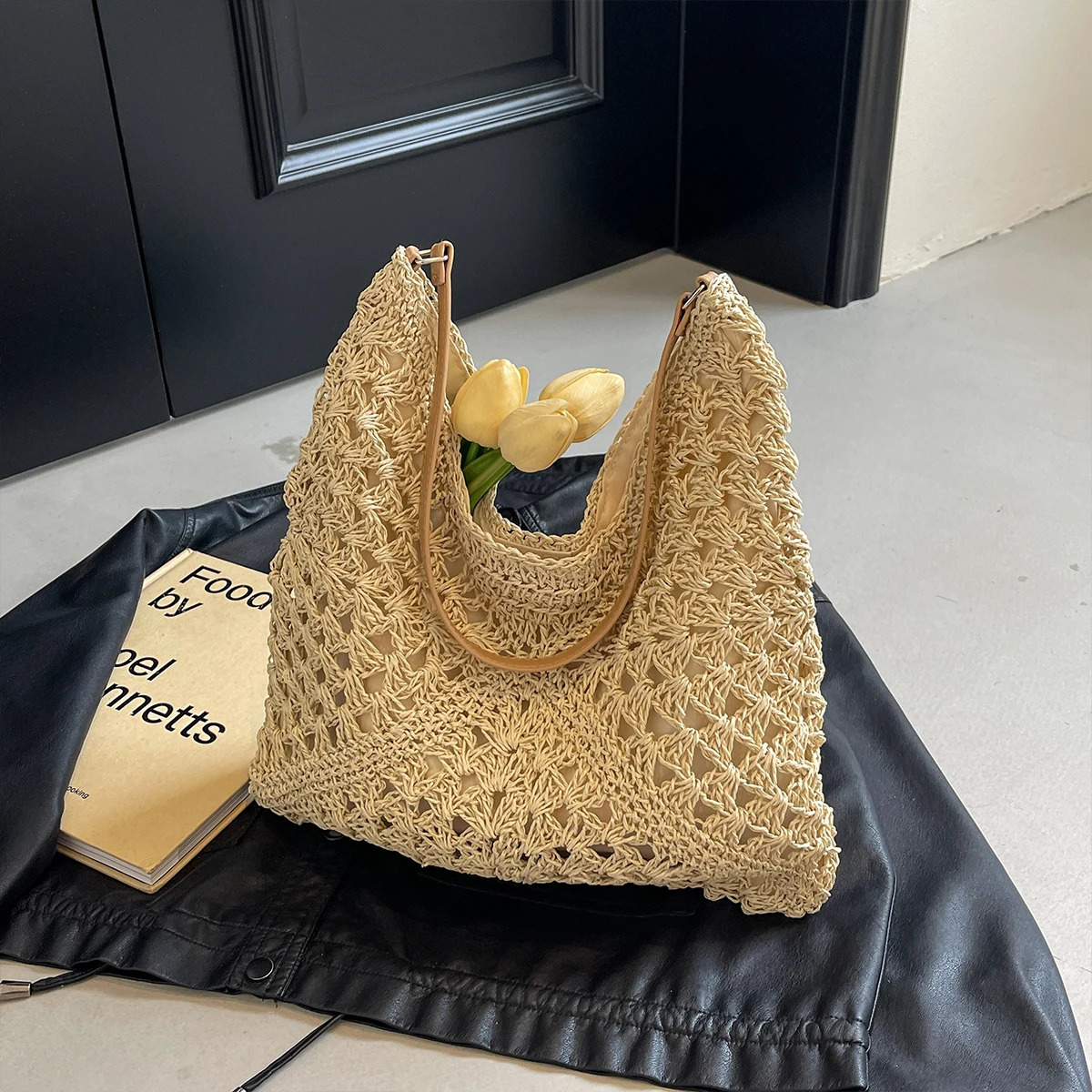 Bohemian Style Straw Bag Raffia Woven Seaside Shoulder Diagonal Handmade Female Summer Vacation Beach Bag 250605