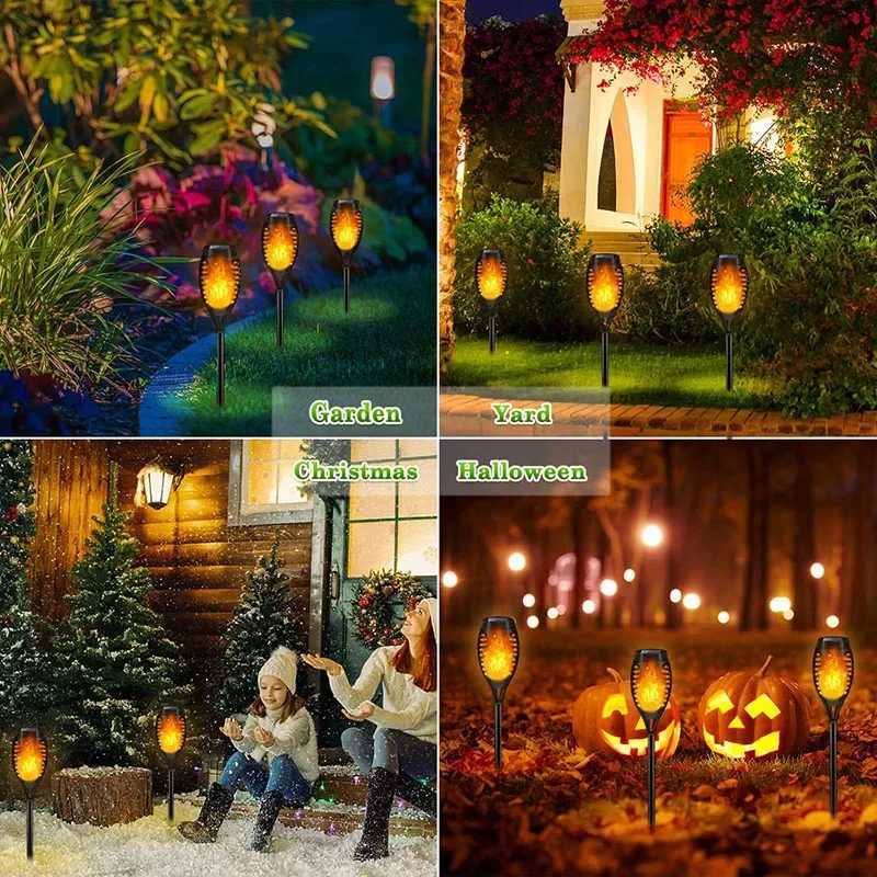 4/2/1Pcs Solar Flame Lights Torch Flickering Light Waterproof Garden Decoration Outdoor Lawn Tiki Led Path Yard Patio Floor Lamp XJ250606