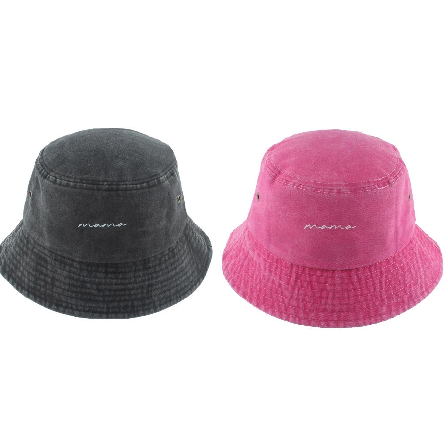 mama Printing Washed Denim Bucket Hat Women Men Summer Fisherman Cap Fashion Street Hip Hop Hats Outdoor Sunscreen Sun Hat 250605