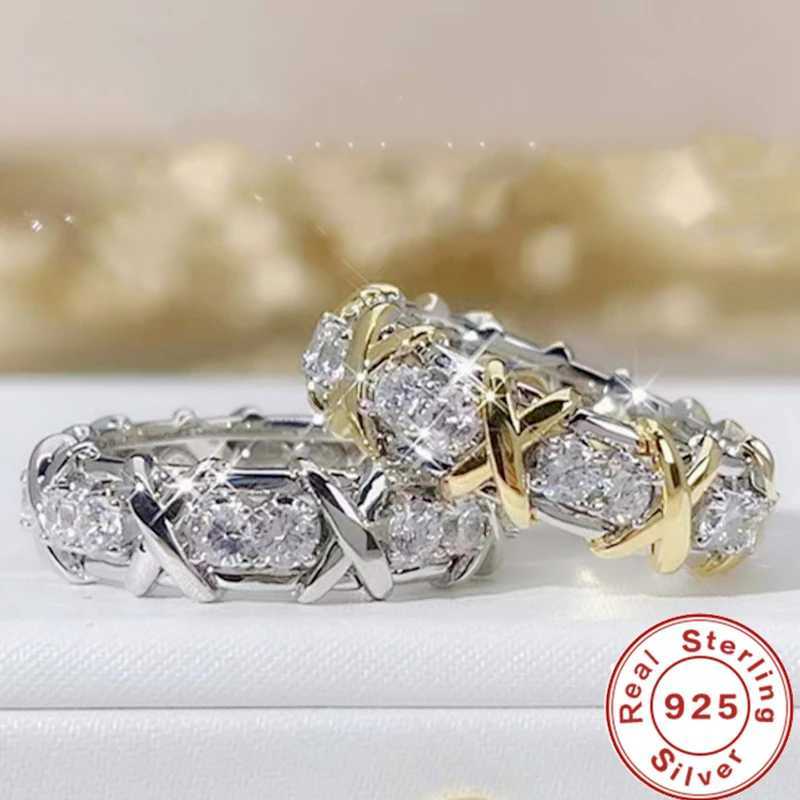 Luxury 925 Sterling Silver Ring Interlaced With AAA Zircon Crystal Ring For A Womans Engagement Jewelry Gift 2 Color Choices XJ250606