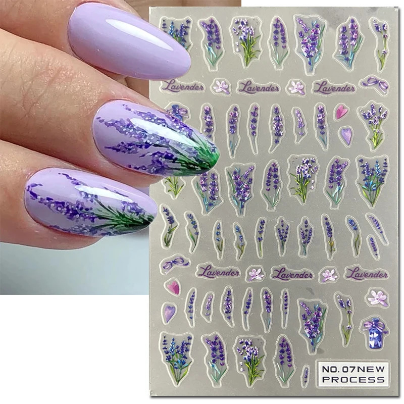 3d Nail Art Ultrathin Stickers Purple Butterflys Bunch Lavenders Flowers Adhesive Slider Decals Decoration Manicure Beauty 250605