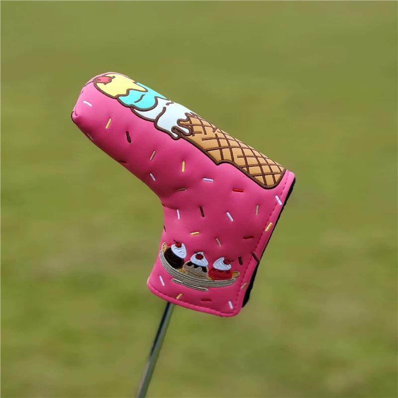 Golf Club Headcovers Wood Head covers Ice cream Design Driver Fairway Hybrid Woods Headcover Red PU Premium Leather Head