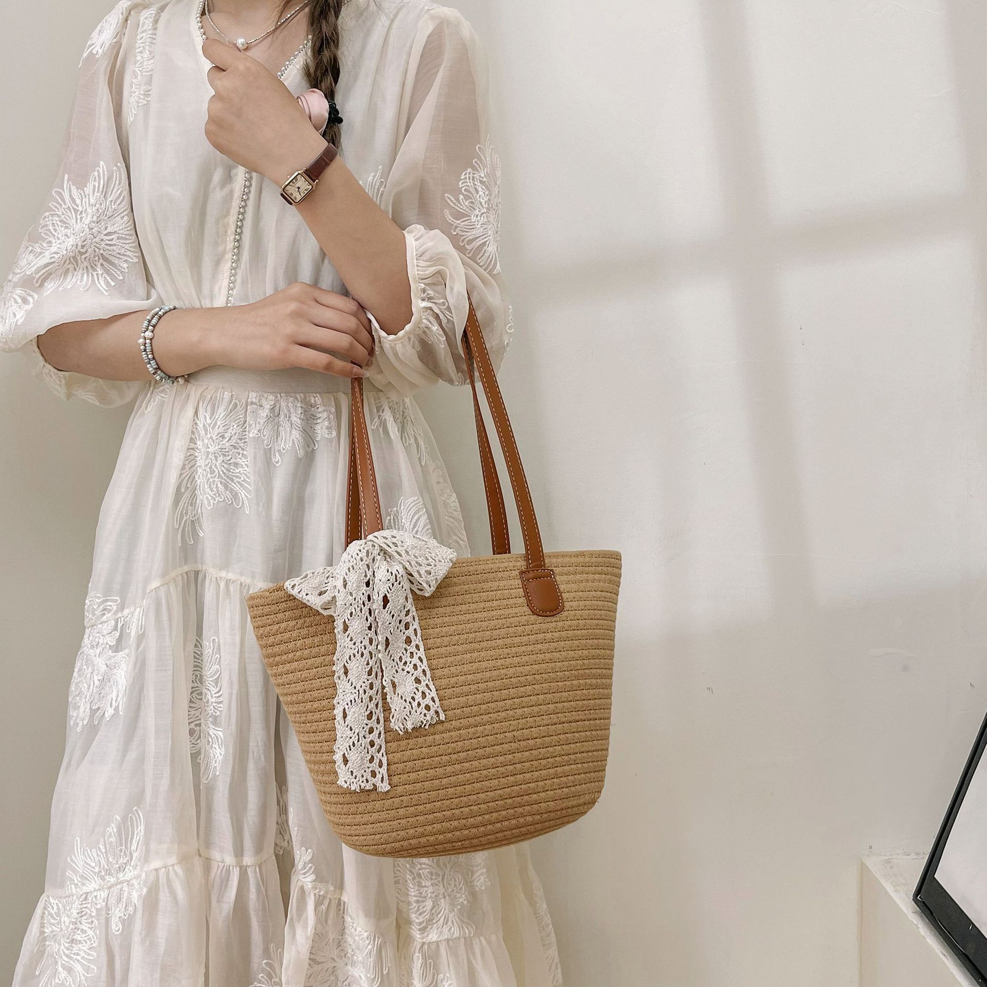 designer Large Capacity Cotton Rope Bag for Women 2025 New Summer Tote Bag Beach Bag Vacation Woven Bag