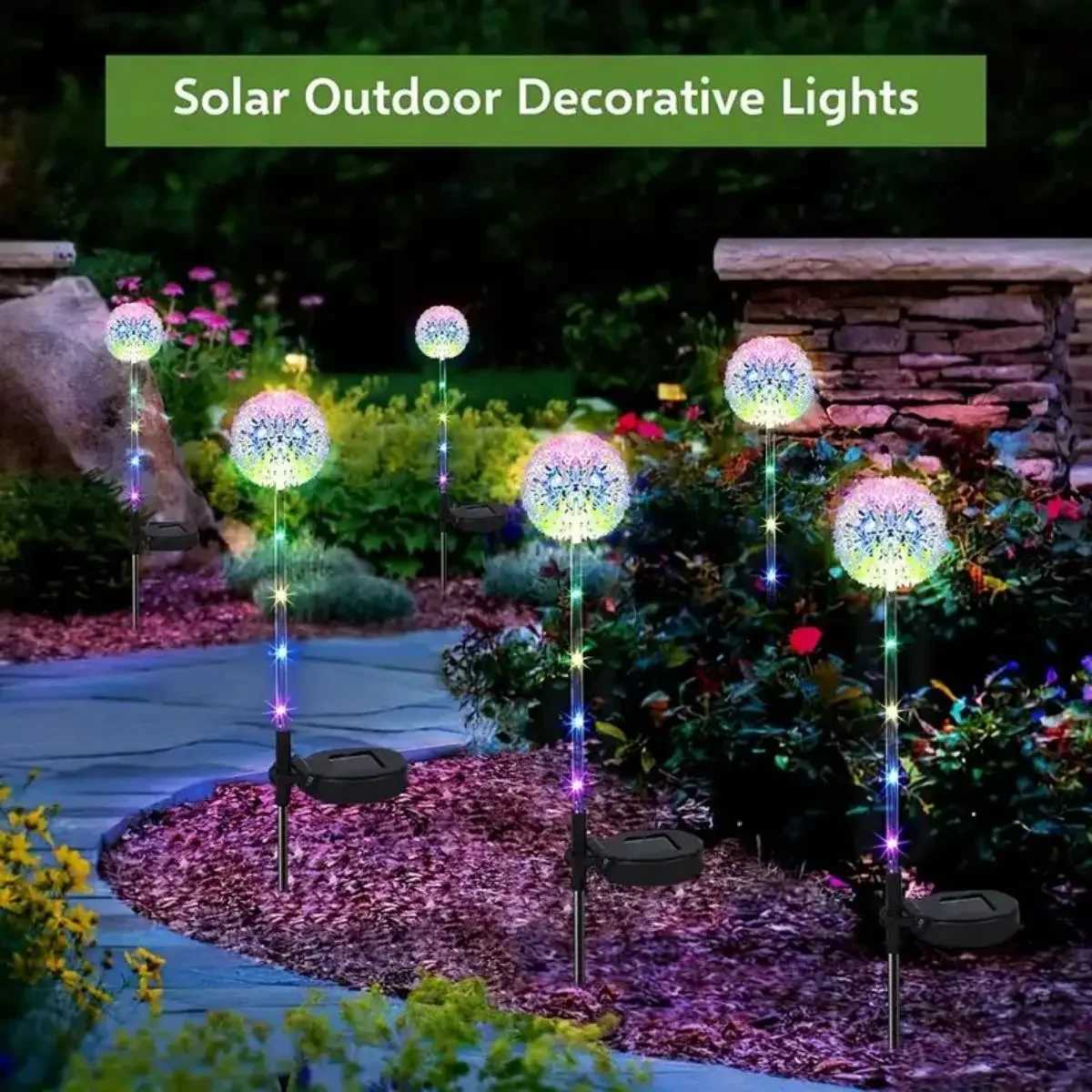 3 LEDS Solar Outdoor Dandelion Lights LED Color Scallion Ball Lights Lawn Lights for Garden Patio Walkway Lawn Decoration W250607