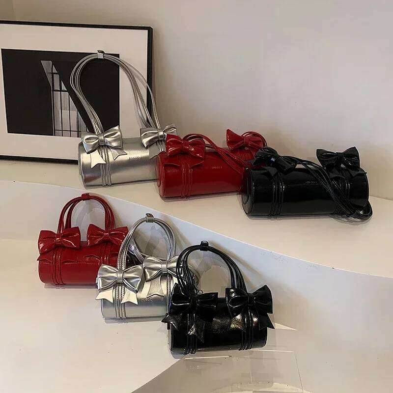 PU Leather Exquisite Bow Glossy Boston Shoulder And Crossbody Bags Large Capacity Underarm Purse Suitable Various Ocn