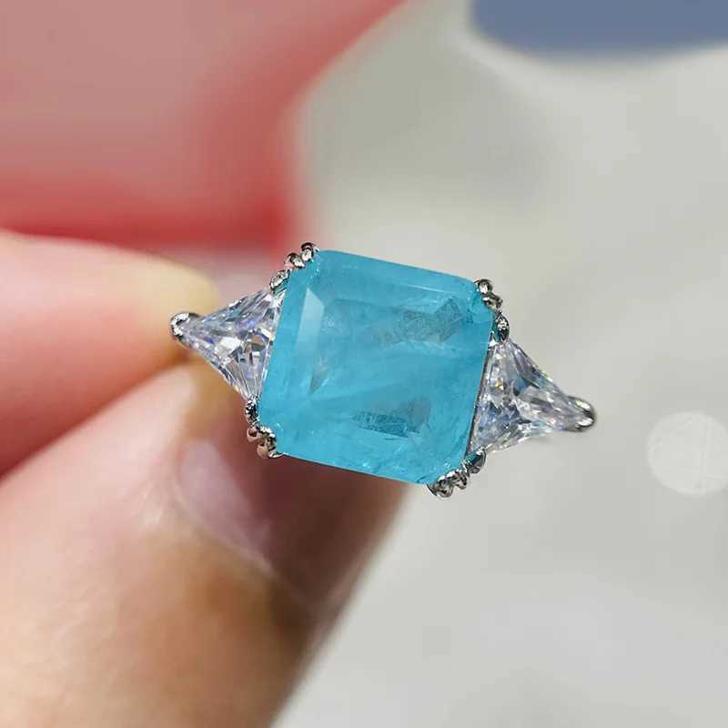 925 Sterling Silver Paraiba Emerald Tourmaline Gemstone Rings For Women Engagement Party Fashion Wedding Jewelry 9*9mm XJ250606
