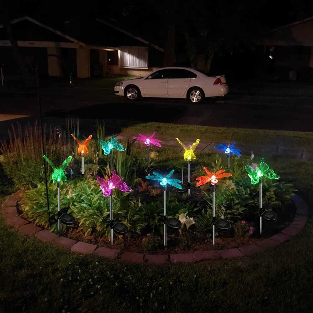 3pcs Solar Garden Stake Light Outdoor Decorations Dragonfly Hummingbird Butterfly LED Lamp Patio Path Decor W250607