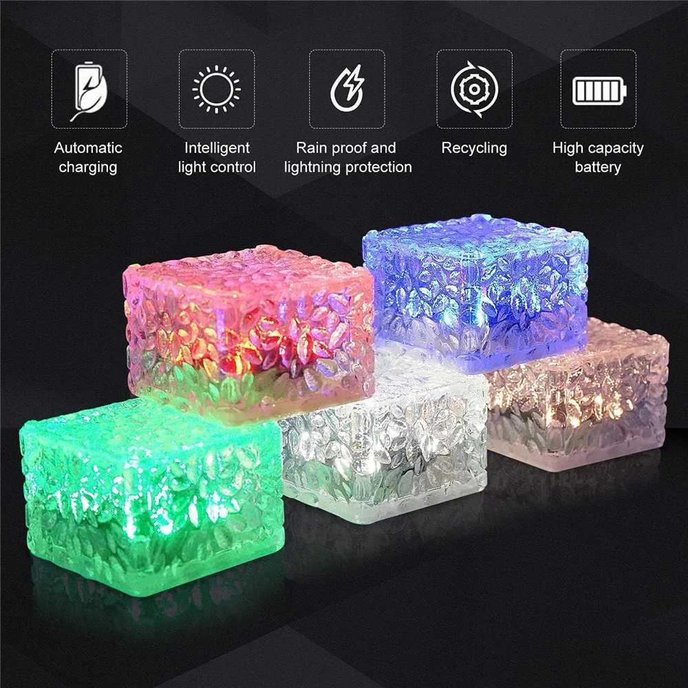 Solar Garden Lights Outdoor Paver Square Brick Ice Cube Sunlight Patio Walkway Pathway Step Solar Lamp Christmas Holiday Decor XJ250606