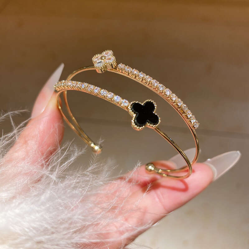 2025 hot designer bracelet zircon Rhombus Flower Double Layer Open Light Fashion Bracelet Elegant Exquisite New Style Jewelry with gift box
